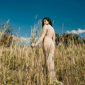 Heat Stone Golden Formal Maxi Dress